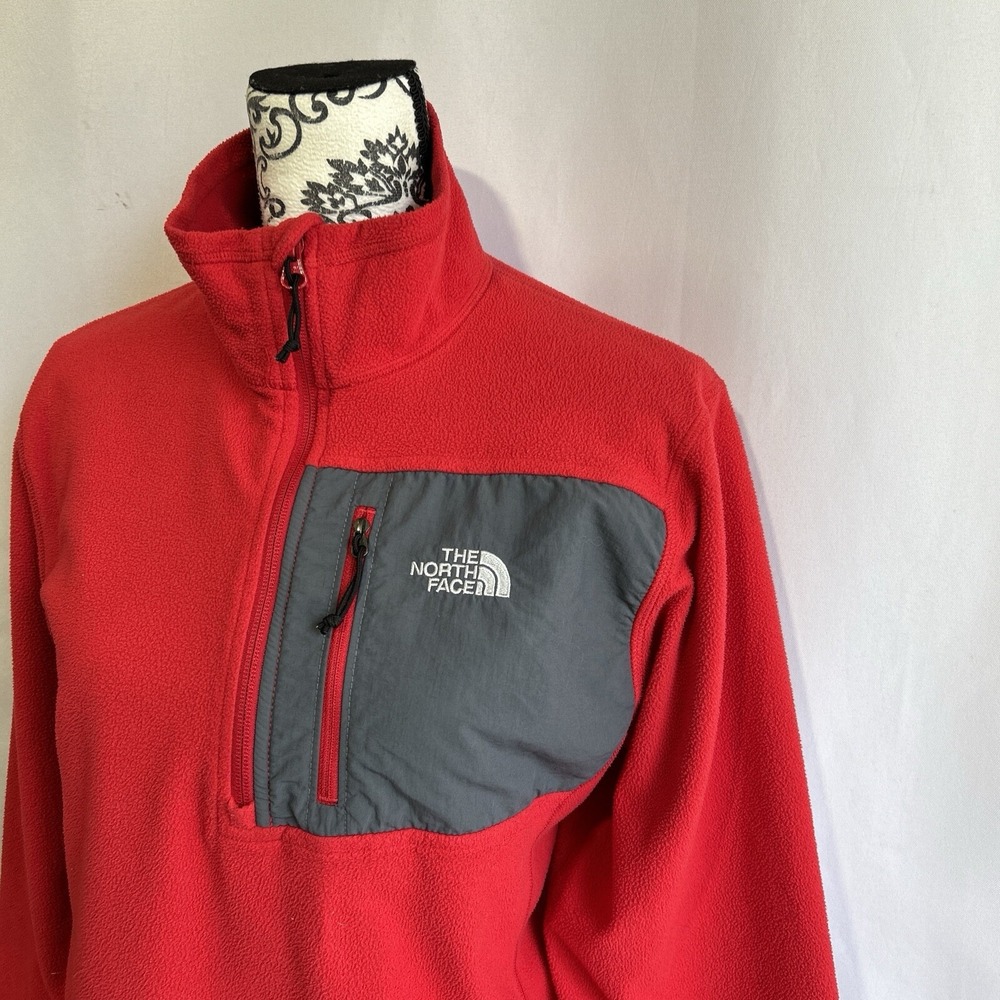 The North Face 1/4 Zip Fleece Pullover Mens Size Small Red Gray Long sleeve - Picture 2 of 9